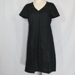 Antonelle Linen Black short sleeve midi woman's dress boho crochet sz 40 /Medium